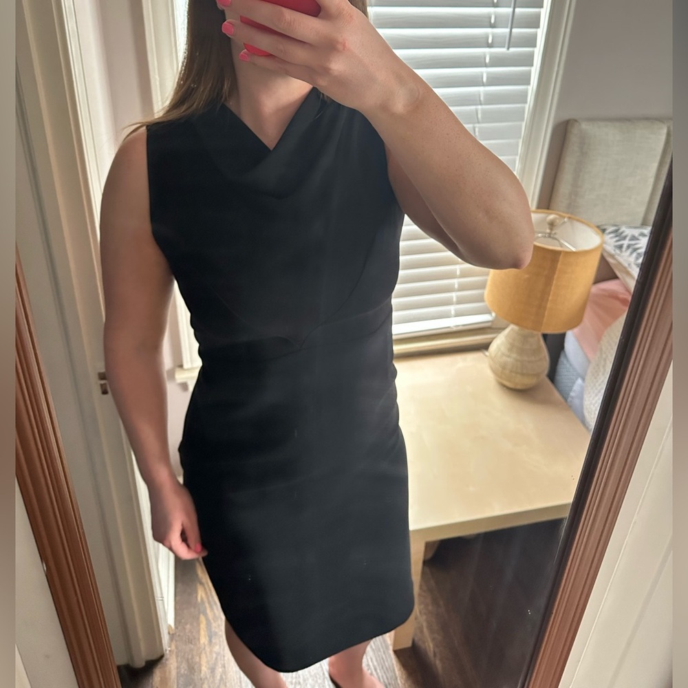 Max Mara Black Cowl Neck Sleeveless Sheath Dress Italian Designer LBD Luxury